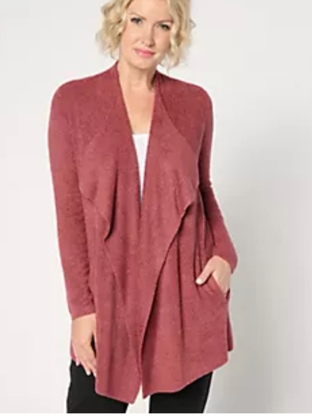 Barefoot Dreams Dusty Rose “Sienna” Open-Front Draped Cardigan